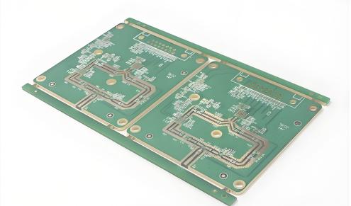 Rogers RO4000 series high frequency microwave PCB material close up